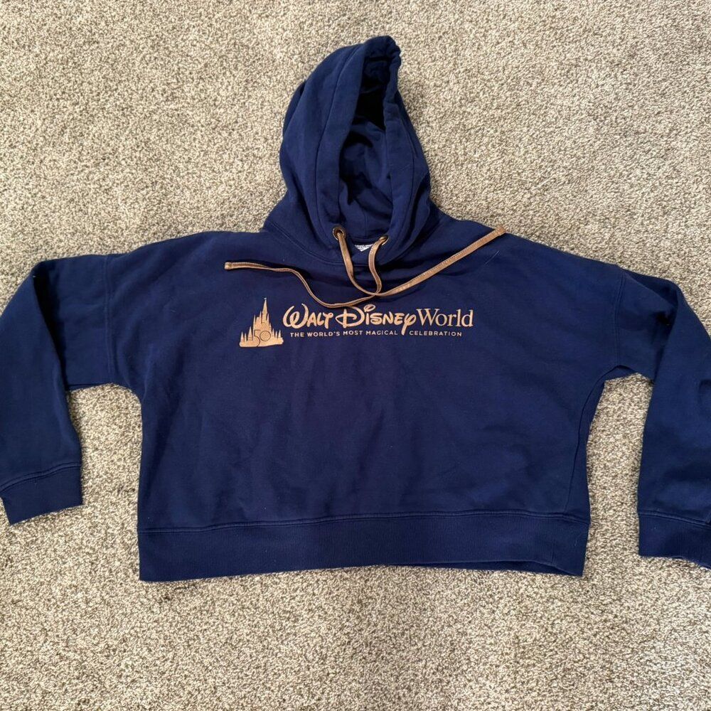Disney World 50th Anniversary Crop‎ Sweatshirt Navy Blue Sz Small